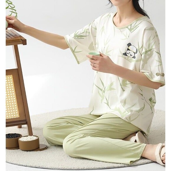 100% Cotton Women’s Pajama Set 2Pcs Short Sleeve Pullover Top Sleepwear Soft - Picture 8 of 10